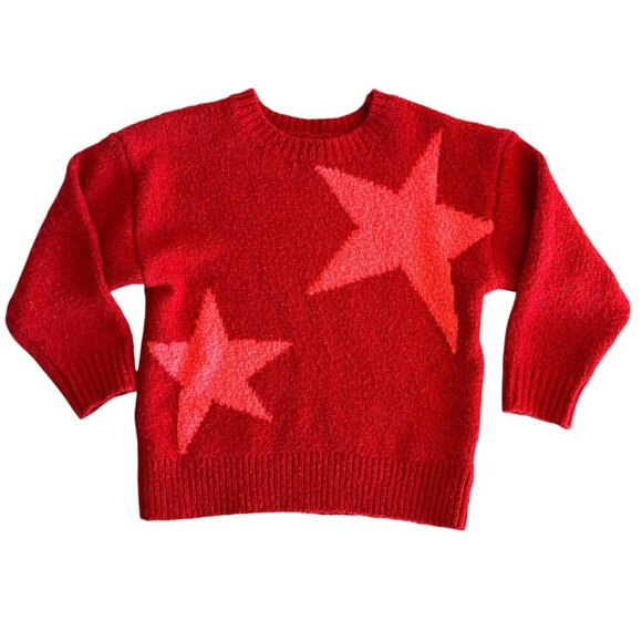 Cat & Jack Red Pink Star Pattern Fuzzy Sweater Pullover 2T Toddler Baby Girl - Picture 1 of 4